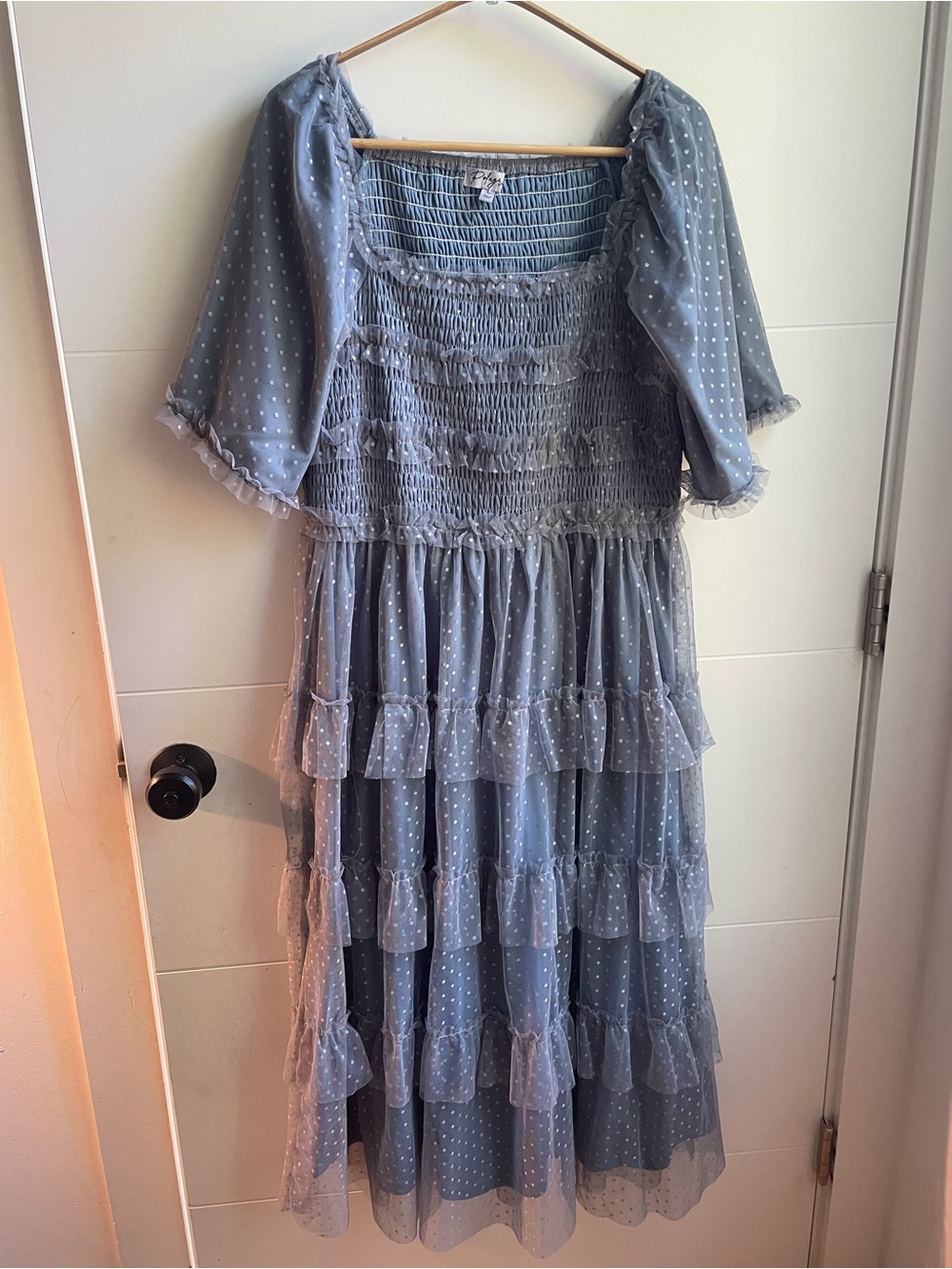 Piper & Scoot/Polagram - Dusty Blue Smocked Tiered Midi Dress